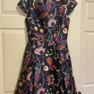 Ted Baker London | Dresses | Ted Baker Fluxam Folk Foliage Navy Floral Fit  Flare Skater Dress Party 4 New | Poshmark